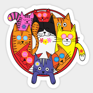 Funny Hippie Cool Cats Cartoon Sticker